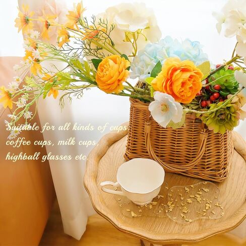 مجموعة قواعد أكواب أكريليك Sweet Elegance® مكونة من 4 قطع من أكريليك ذهبي من فويل كوستر على شكل قطرة مقاومة للماء وغير قابلة للانزلاق ومتينة لتزيين الطاولة الملونة لمهرجان المنزل in Saudi Arabia