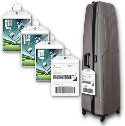 Golf Bag Luggage Tag - Extra Large 9" x 6", Waterproof Plastic Zipper Pouch, PVC Bag Tags for Golf Bag - Sealable Label Holder for Golf Bag (4) in Saudi Arabia