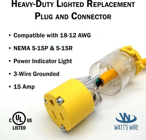 Extension Cord End - Male - 15 Amp 125 Volt NEMA 5-15P Heavy Duty Replacement Plug , UL Listed in Kuwait