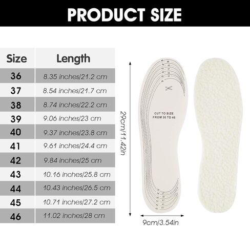 Sibba 2 Pairs Wool Sheepskin Shoe Insoles for Women Men Winter Boots Cold Weather Cut to Size Keep Feet Warm Stay in Place Fluffy Shoes Replacement Comfortable Thick Insert Unisex with Size Chart in Saudi Arabia
