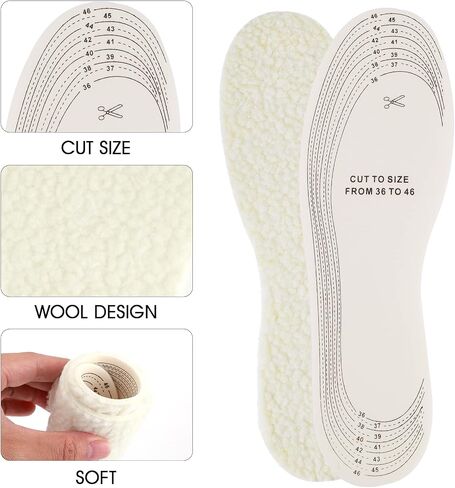 Sibba 2 Pairs Wool Sheepskin Shoe Insoles for Women Men Winter Boots Cold Weather Cut to Size Keep Feet Warm Stay in Place Fluffy Shoes Replacement Comfortable Thick Insert Unisex with Size Chart in Saudi Arabia