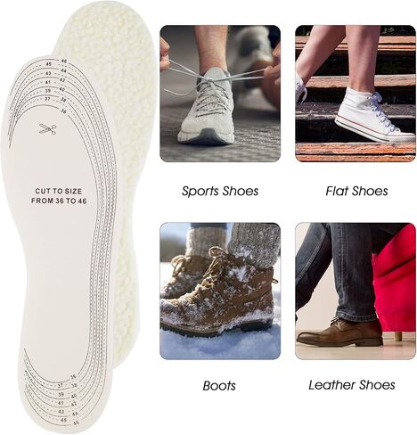 Sibba 2 Pairs Wool Sheepskin Shoe Insoles for Women Men Winter Boots Cold Weather Cut to Size Keep Feet Warm Stay in Place Fluffy Shoes Replacement Comfortable Thick Insert Unisex with Size Chart in Saudi Arabia