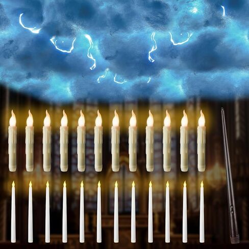 VIHOSE 22 قطعة من الشموع العائمة مع عصا زينة عيد الميلاد شموع معلقة سحرية وامضة LED ضوء دافئ شمعة عائمة عديمة اللهب مع عصا تعمل بالبطارية عن بعد شموع لمستلزمات الحفلات in Kuwait