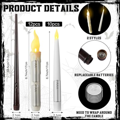 VIHOSE 22 قطعة من الشموع العائمة مع عصا زينة عيد الميلاد شموع معلقة سحرية وامضة LED ضوء دافئ شمعة عائمة عديمة اللهب مع عصا تعمل بالبطارية عن بعد شموع لمستلزمات الحفلات in Kuwait