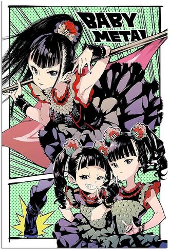 AFWM Babymetal Fanart، ملصق ديفتونز، لوحة فنية جدارية من القماش لديكور غرفة المعيشة، ملصقات ومطبوعات جمالية عتيقة لديكور الغرفة مقاس 12 بوصة × 18 بوصة in Kuwait