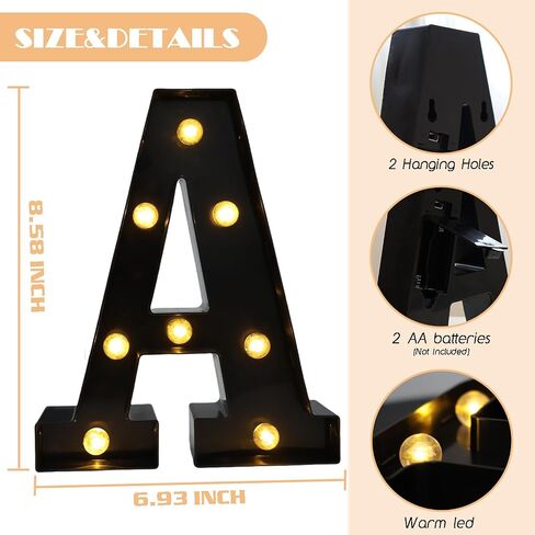 حروف مضيئة LED، 26 مصباح حروف أبجدية، حروف صغيرة مع أضواء، أضواء حروف تعمل بالبطارية للحفلات، الطاولة، ديكور الحائط (حرف-A) in Kuwait