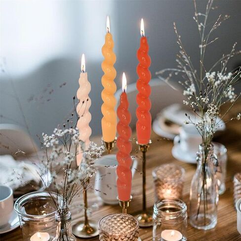 10 Inch Candlestick Pink Spiral Taper Candle Spiral Twisted Candles Unscented Swirl Candlesticks for Home Décor Wedding Party Dinner Valentine's Day Candles Date, Set of 4 in Saudi Arabia