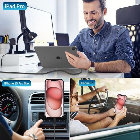 [معتمد من Apple MFi] شاحن سيارة سريع iPhone 15، Linocell 75W USB-C PD/QC شاحن USB ولاعة السجائر في السيارة + كابل ملفوف من النوع C بطول 6 أقدام لهاتف iPhone 15 15 Pro iPad Pro، Galaxy S24 S23، Pixel، Android in Kuwait