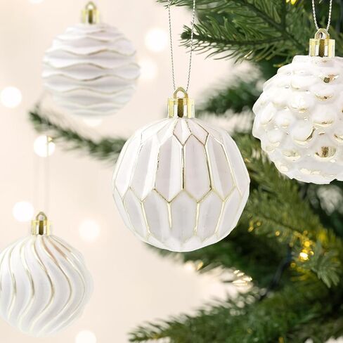 12 Pieces Farmhouse Ball Ornaments Christmas Tree Distressed Hanging Balls Vintage Christmas Balls Retro Christmas Tree Pendants for Xmas Tree Decorations (White and Gold Color) in Saudi Arabia