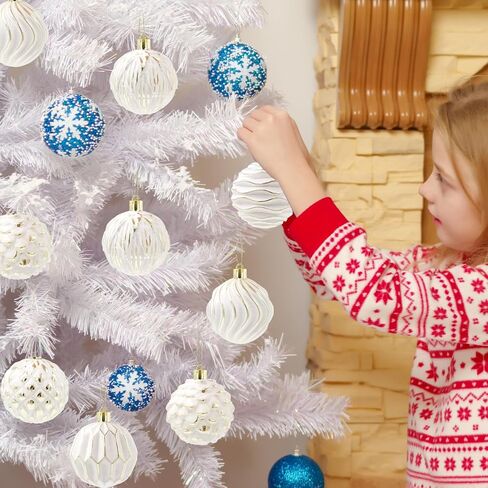 12 Pieces Farmhouse Ball Ornaments Christmas Tree Distressed Hanging Balls Vintage Christmas Balls Retro Christmas Tree Pendants for Xmas Tree Decorations (White and Gold Color) in Saudi Arabia