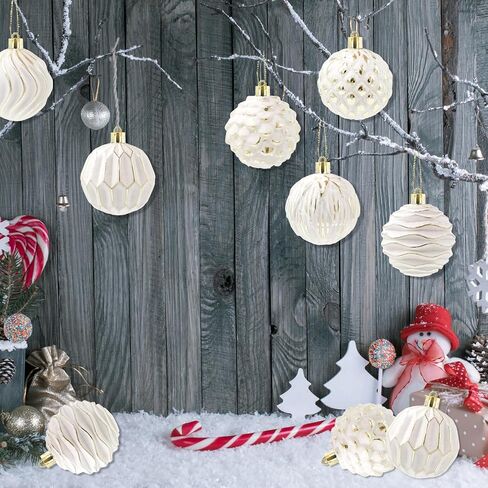 12 Pieces Farmhouse Ball Ornaments Christmas Tree Distressed Hanging Balls Vintage Christmas Balls Retro Christmas Tree Pendants for Xmas Tree Decorations (White and Gold Color) in Saudi Arabia