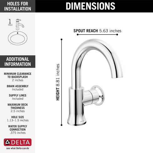 Delta Faucet Trinsic Matte Black Bathroom Faucet, Single Hole Bathroom Faucet, Single Handle Bathroom Sink Faucet Black, Diamond Seal Technology, Drain Assembly, Matte Black 558HAR-BL-DST in Saudi Arabia