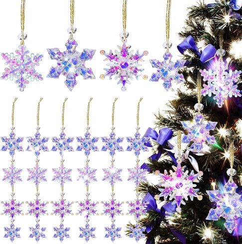 Leyndo 24 Pcs Winter Hanging Snowflake Ornaments Iridescent Crystal Snowflake Ceiling Hanging Acrylic Snowflake Suncatchers Crafts for Winter Snow Theme Party Decorations,4 Style in Saudi Arabia