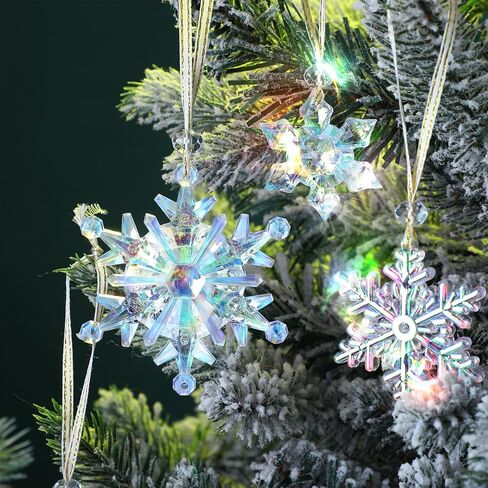 Leyndo 24 Pcs Winter Hanging Snowflake Ornaments Iridescent Crystal Snowflake Ceiling Hanging Acrylic Snowflake Suncatchers Crafts for Winter Snow Theme Party Decorations,4 Style in Saudi Arabia