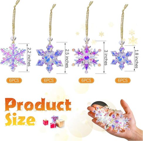 Leyndo 24 Pcs Winter Hanging Snowflake Ornaments Iridescent Crystal Snowflake Ceiling Hanging Acrylic Snowflake Suncatchers Crafts for Winter Snow Theme Party Decorations,4 Style in Saudi Arabia