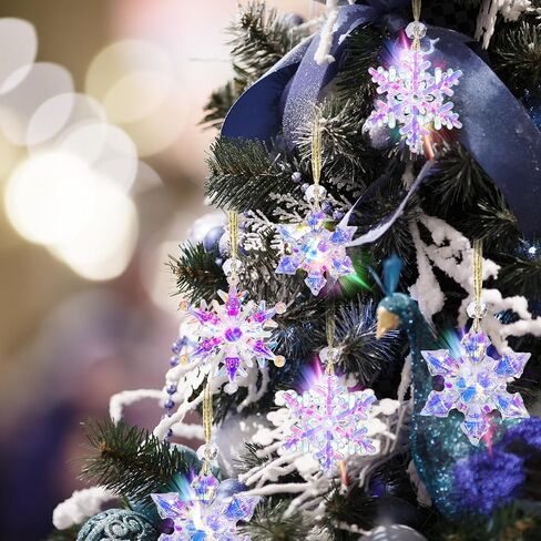 Leyndo 24 Pcs Winter Hanging Snowflake Ornaments Iridescent Crystal Snowflake Ceiling Hanging Acrylic Snowflake Suncatchers Crafts for Winter Snow Theme Party Decorations,4 Style in Saudi Arabia