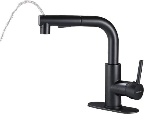 HUAHUALALA Matte Black Bathroom Sink Faucet with Pull Out Sprayer for Sink 1 Hole,Brass Single Handle for Hot and Cold Water Vanity multifunctional Faucet,Three Water Flow Modes with Rotating Spout in Saudi Arabia