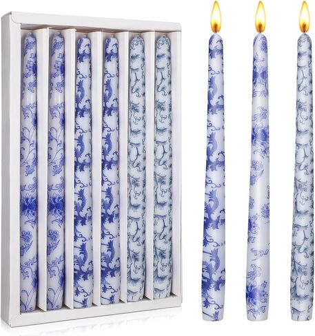 Nuanchu 6 Pcs Chinoiserie Taper Candles 10 Inch Blue and White Decorative Taper Candles Candlesticks Christmas Advent Candles for Home Bedroom Xmas Wedding Party in Saudi Arabia