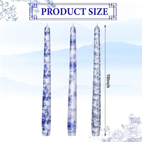 Nuanchu 6 Pcs Chinoiserie Taper Candles 10 Inch Blue and White Decorative Taper Candles Candlesticks Christmas Advent Candles for Home Bedroom Xmas Wedding Party in Saudi Arabia