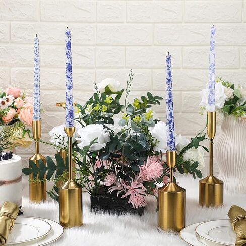 Nuanchu 6 Pcs Chinoiserie Taper Candles 10 Inch Blue and White Decorative Taper Candles Candlesticks Christmas Advent Candles for Home Bedroom Xmas Wedding Party in Saudi Arabia