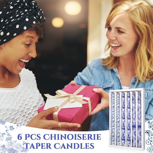 Nuanchu 6 Pcs Chinoiserie Taper Candles 10 Inch Blue and White Decorative Taper Candles Candlesticks Christmas Advent Candles for Home Bedroom Xmas Wedding Party in Saudi Arabia