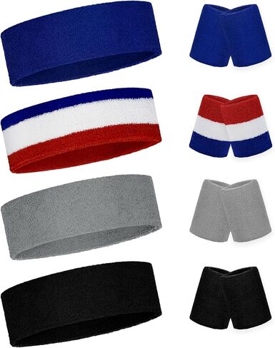 Sweatbands and Wristbands for Men and Women - 8 Pack Sweatband Set for Tennis, Basketball, Outdoor Activities, Running, Gym in Saudi Arabia