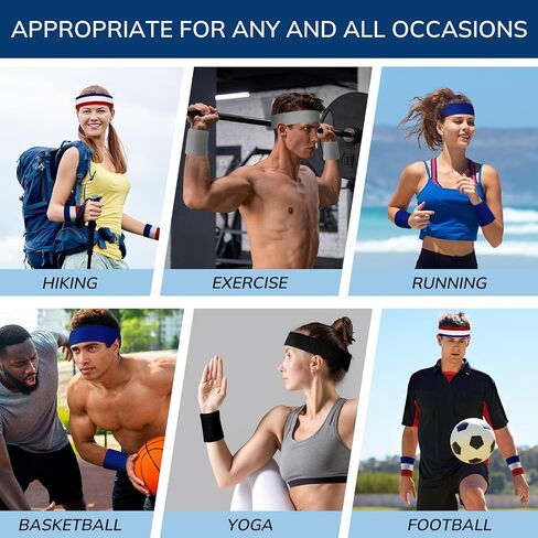 Sweatbands and Wristbands for Men and Women - 8 Pack Sweatband Set for Tennis, Basketball, Outdoor Activities, Running, Gym in Saudi Arabia