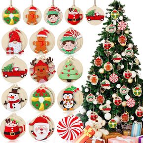 Huwena 24 Pcs Christmas 3D Wooden Ornaments Nativity Ornaments Bulk for Christmas Tree Decoration Christmas Religious Ornament Rustic Hanging Gift Tags for Xmas Tree Home Crafts(Jesus Style)