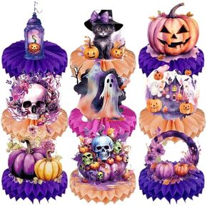 Halloween Table Decorations Centerpieces, 9 Pieces Honeycomb Ghost Pumpkin Witch Tabletop Centerpieces, for Kids Halloween Party
