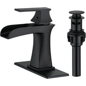 Waterfall Bathroom Faucet Black Single-Handle One Hole Sink Faucet Farmhouse Bath Vanity Lavatory Restroom Faucets