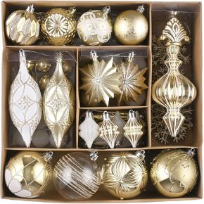 Valery Madelyn Christmas Tree Ornaments Set, 80ct White and Gold Shatterproof Christmas Tree Decorations Bulk, Luxury Hanging Ball Ornaments for Xmas Trees Holiday Decor