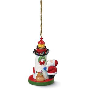 Cape Shore Santa Decorating Lighthouse Nautical Christmas Ornament Resin