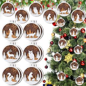 Soaoo 12 Pcs Christmas Farmhouse Rustic Ornaments Set 3D Hollow Reindeer Wood Hanging Ornament for Christmas Tree Ornaments 3.15 Inch Carving Gift Tags 3 Layer Reindeer Xmas Tree Ornaments, 6 Styles