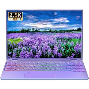 كمبيوتر محمول أرجواني مقاس 16 بوصة، حواف ضيقة للغاية 2.5K QHD(2560x1600) IPS، Celeron N5095، ذاكرة الوصول العشوائي 16 جيجا 512 جيجا SSD، لوحة مفاتيح بإضاءة خلفية ملونة، بصمة الإصبع، توسيع النوع C/HDMI/HDD، فوز 11 جهاز كمبيوتر لدراسة الأعمال (أرجواني، 512 