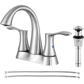 PARLOS 2-Handle Bathroom Sink Faucet with Metal Drain Assembly and Water Supply Hose, Brushed Nickel, Demeter 13625