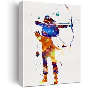 Archer Girl Watercolor Wall Art Archery Female Woman Canvas Painting Prints for Home Wall Decor Framed Bowhunting Artwork Doctor Gifts(12x15 Inch)
