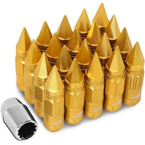 J2 Engineering 7075 Aluminum Red M12 x 1.5 16Pcs L: 80mm Spiky Cap Lug Nut w/4Pcs Lock+Key