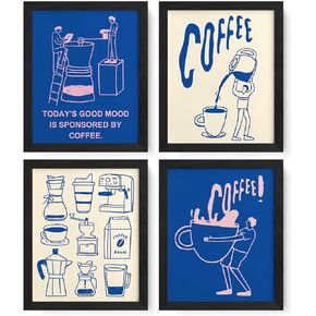 JXREQ Trendy Coffee Decor Wall Decor, Coffee Decor Pink Blue Coffee Posters Wall Art Prints Set of 4, Coffee Kitchen Decor, Coffee Decorations for Coffee Bar Livingroom Coffee Decorations, 8x10 Unframed