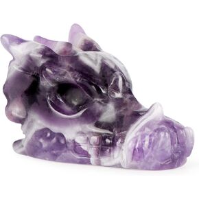 Artistone Glaucophane Stone Dragon Head Skull Gemstone Carving Blue Amphibole Crystal Dragons Statue Healing Stone Figurines Home Decor 2.5 Inch