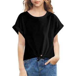 Girls Crop Top Tie Dye Short Sleeve Summer T Shirt Rolled Cuffs Tie Hem Fashion Shirts Tee 6-15 Years