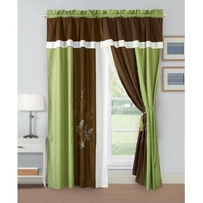 Chezmoi Collection Serene 4-Piece Luxury Orange/Brown/Taupe Autumn Floral Embroidery Window Curtain Panel Set with Sheer Backing Valance Tassels, 120 inch x 84 inch