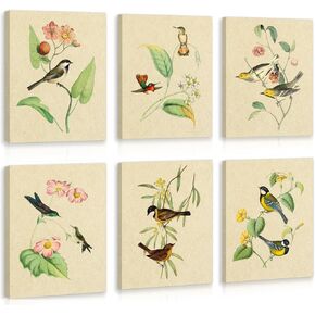 KAIRNE Abstract Birds Art print Watercolor Hummingbirds and Flower Branch Canvas Painting,Set of 4(8"x10") unframed,Nature Wall Art Poster for Living Room Bedroom Office Decoration