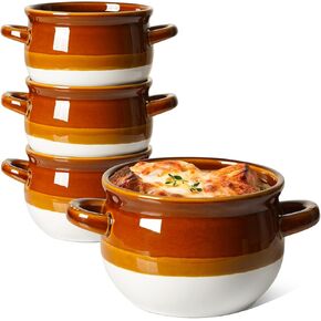 LE TAUCI French Onion Soup Bowls with Handles, 22 Ounce Ceramic French Onion Soup Crocks Oven Safe Serving Bowls for Soup, Chili, Beef Stew, Cereal, Pot Pies, Set of 4