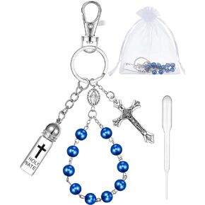 Holy Water Bottles Rosary Keychain Holy Water Keychain Holy Water Container Holy Water Bottles with Eyedropper for Catholic Christian First Communion Gift Baptism Party Church