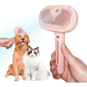 Spray Cat Brush for Shedding - Remove Static Flying Hair - Suitable for Long and Short Hair Dogs and Cats - 2 in1 Cat Steamy Brush- Cat Grooming Brush with Steam and Cleanser (Pink)
