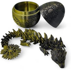 Surprise Sunflower Dragon Egg - 12.5" Dragons Articulating Joints - Sunflower Themed Twist Enclosure Mystery Dragon Egg, ADHD, Stress, Anxiety Relief (Red/Black)