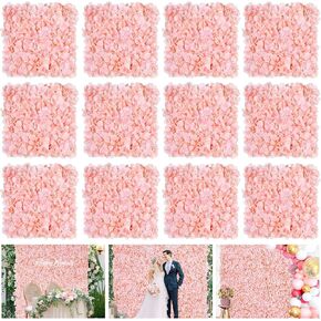 Pink Backdrop Flower Wall Panel: 24 Pcs 3D Silk Flower Wall Backdrop Artificial Hydrangea Floral Backdrop for Wedding Party Birthday Decoration (15 x 15 Inch)