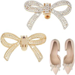 1 Pair Rhinestone Shoe Clips Detachable Classic Fashion Sparkling Bow Heels Shoe Charms Decoration Accessories Bridal Wedding Party Crystal Shoe Buckles(Silver)