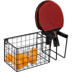 MyGift 12 Inch Wall Mounted Silver Metal Table Tennis Pickleball Paddle Rack and Ball Storage, Hanging Equipment Organizer with Racket Holder and Basket for Ping Pong Balls in Kuwait