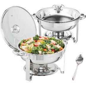 VEVOR Chafing Dish Buffet Set, 8 Qt 4 Pack, Stainless Chafer w/ 4 Full Size Pans, Rectangle Catering Warmer Server w/Lid Water Pan Folding Stand Fuel Tray Holder Spoon Clip, at Least 8 People Each in Saudi Arabia